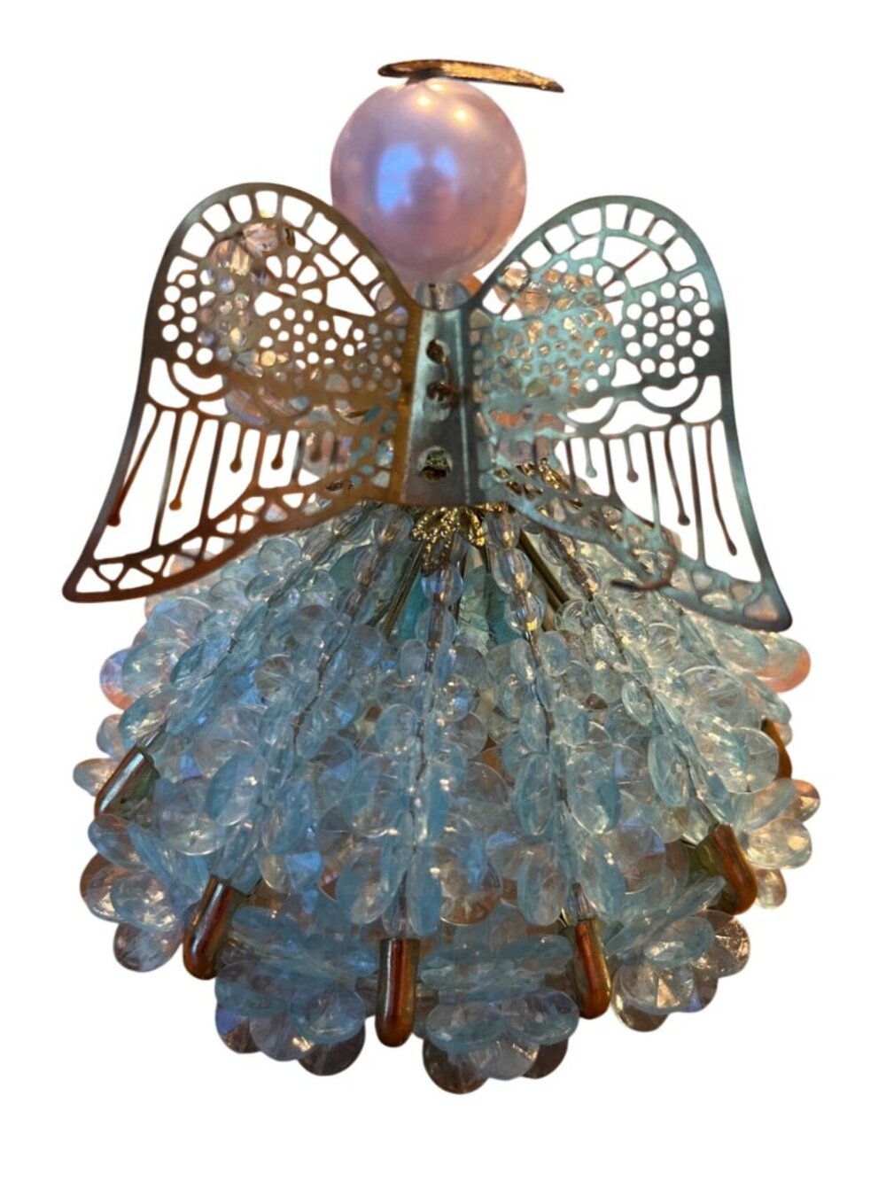 Vtg MCM Teal Safety Pin Beaded Angel Figurine Ornament - Picture 3 of 5